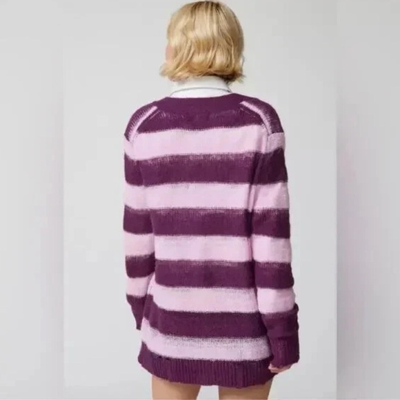 Urban Outfitters worn look distressed Stripe Cardigan Purple Pink Women's  Xs - Picture 3 of 16